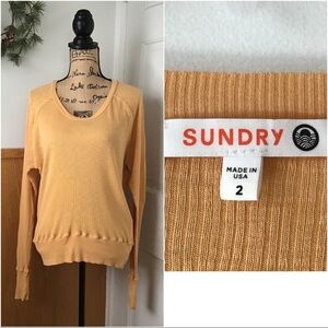 Sundry Orange/Gold Ribbed Long Sleeve Pullover Top